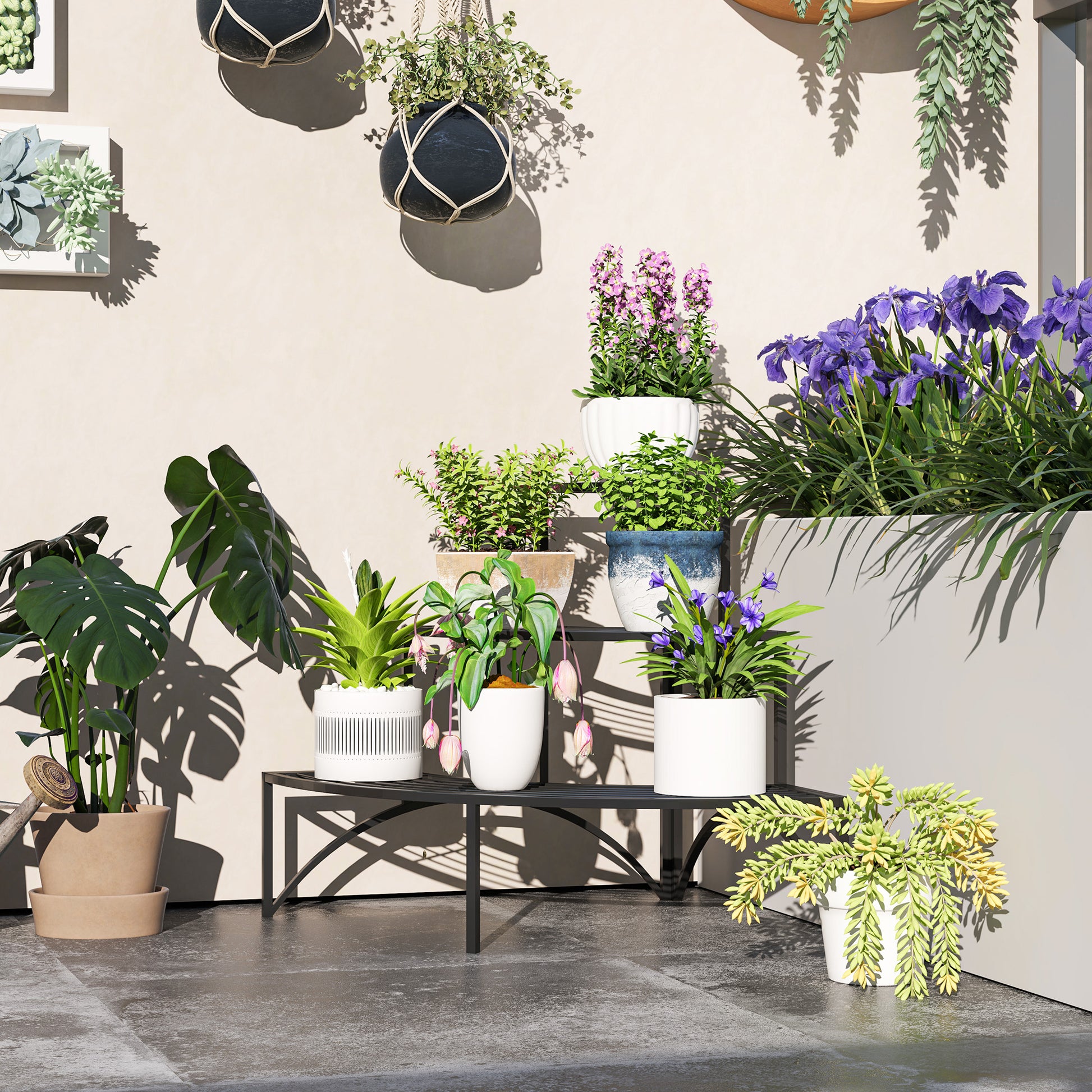 3-Tier Plant Stand, Flower Stand for Indoor Outdoor, Metal Plant Shelf, Multi-tier Flower Rack, 60 cm tall Flower Staircase for Living Room, Garden Balcony Decor, Black