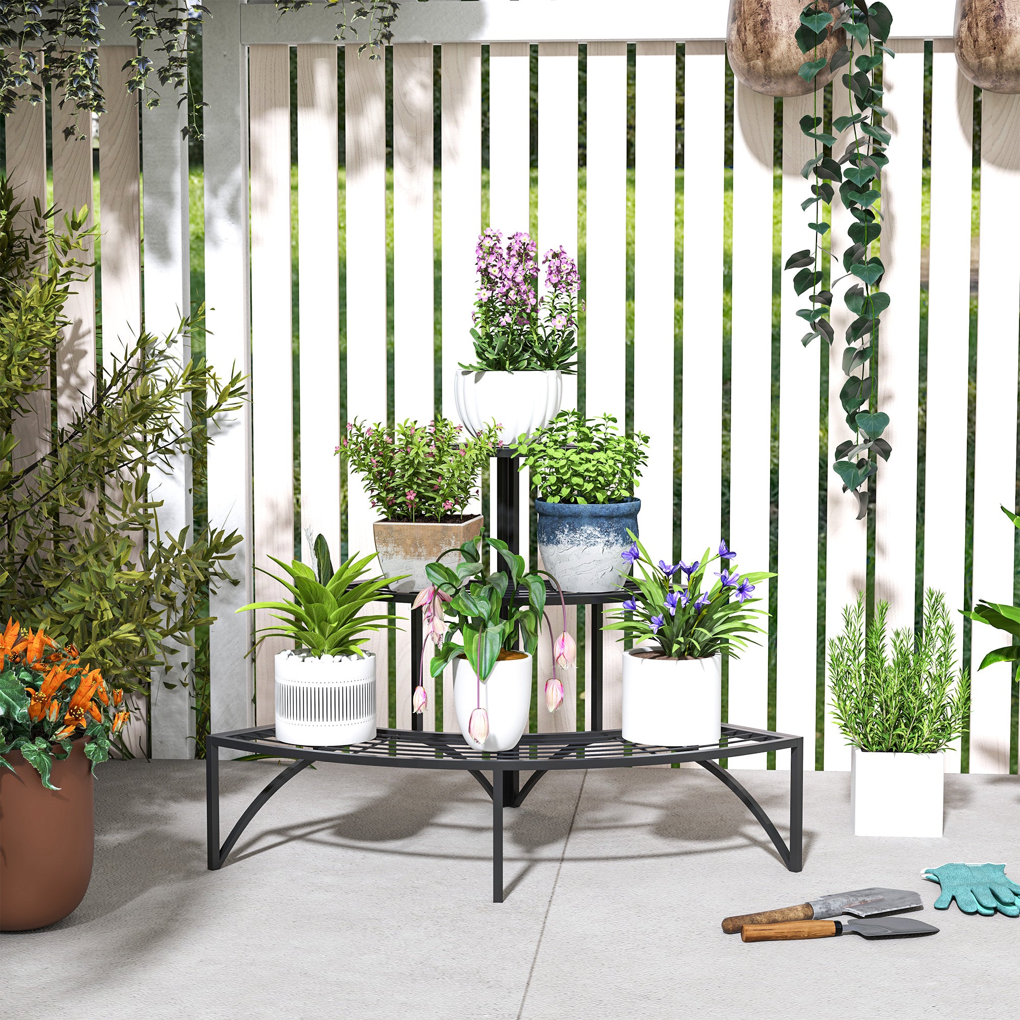 3-Tier Plant Stand, Flower Stand for Indoor Outdoor, Metal Plant Shelf, Multi-tier Flower Rack, 60 cm tall Flower Staircase for Living Room, Garden Balcony Decor, Black