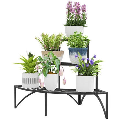 3-Tier Plant Stand, Flower Stand for Indoor Outdoor, Metal Plant Shelf, Multi-tier Flower Rack, 60 cm tall Flower Staircase for Living Room, Garden Balcony Decor, Black