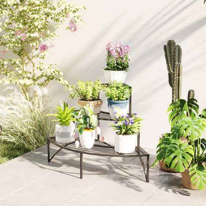 3-Tier Plant Stand, Flower Stand for Indoor Outdoor, Metal Plant Shelf, Multi-tier Flower Rack, 60 cm tall Flower Staircase for Living Room, Garden Balcony Decor, Black