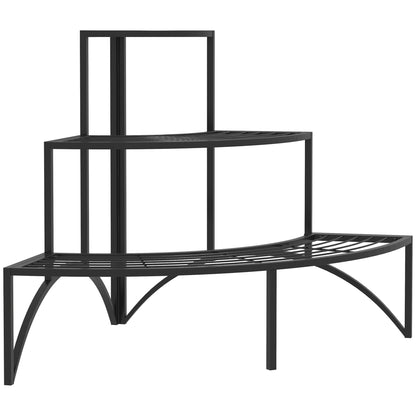 3-Tier Plant Stand, Flower Stand for Indoor Outdoor, Metal Plant Shelf, Multi-tier Flower Rack, 60 cm tall Flower Staircase for Living Room, Garden Balcony Decor, Black