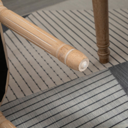 Dining Chairs Set of 2 Kitchen Chair with Rattan Backrest, Linen Look, Upholstered Chair in French Style, for Living Room, Dining Room, Cream White + Natural