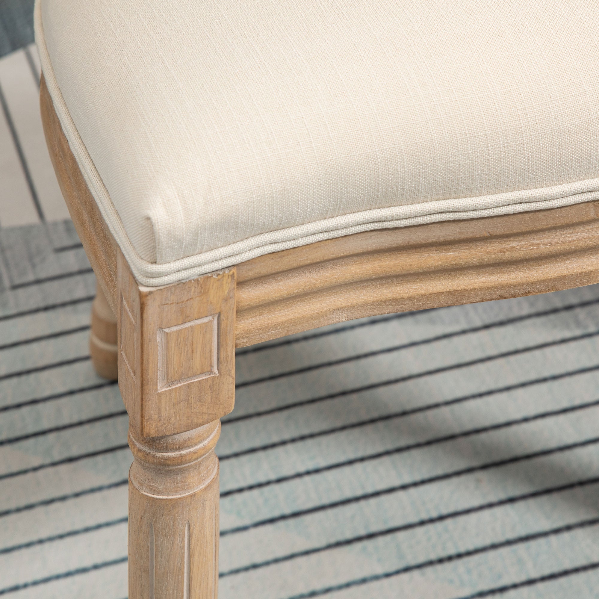 Dining Chairs Set of 2 Kitchen Chair with Rattan Backrest, Linen Look, Upholstered Chair in French Style, for Living Room, Dining Room, Cream White + Natural