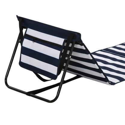 2-Pack Beach Mat, Foldable Beach Chair with Carrying Bag, Reclining Lounge Chair with Adjustable Backrest, Sun Lounger 110 kg Load, Beach Mattress, Magazine Pocket for Garden Outdoor, Blue + White