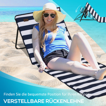 2-Pack Beach Mat, Foldable Beach Chair with Carrying Bag, Reclining Lounge Chair with Adjustable Backrest, Sun Lounger 110 kg Load, Beach Mattress, Magazine Pocket for Garden Outdoor, Blue + White