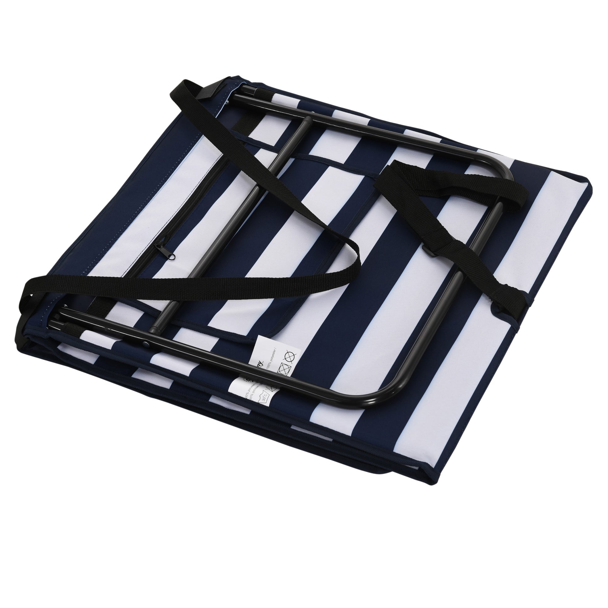 2-Pack Beach Mat, Foldable Beach Chair with Carrying Bag, Reclining Lounge Chair with Adjustable Backrest, Sun Lounger 110 kg Load, Beach Mattress, Magazine Pocket for Garden Outdoor, Blue + White