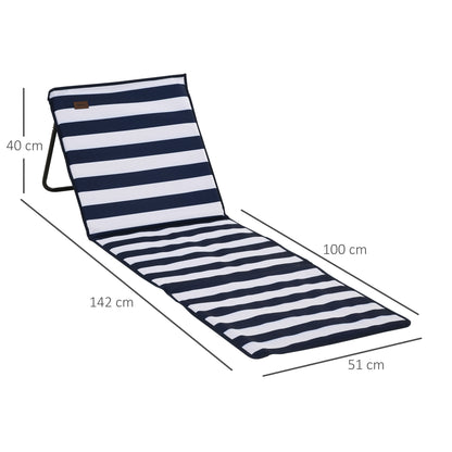 2-Pack Beach Mat, Foldable Beach Chair with Carrying Bag, Reclining Lounge Chair with Adjustable Backrest, Sun Lounger 110 kg Load, Beach Mattress, Magazine Pocket for Garden Outdoor, Blue + White