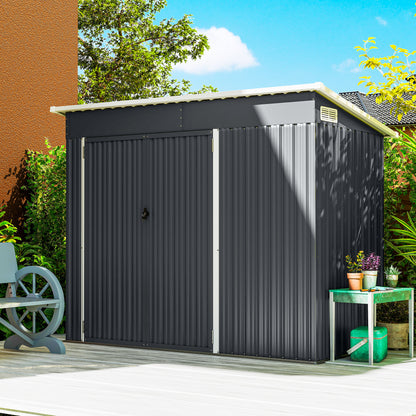28.8 ft² Metal Garden Shed – Lockable, 3 Doors, Ventilated, Single-Slope Roof, Gloves Included (92 x 52 x 73 in)
