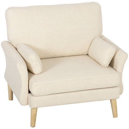 Modern Armchair with Armrests, 32.7" Wide Velvet-Look Seat, Padded Accent Chair with Cushion & Wood Legs, Cream