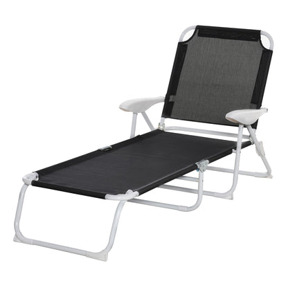Reclining Chair Sun Lounger Foldable Beach Lounger 4-Position Garden Lounger Mesh Fabric Black 186 x 66 x 80 cm