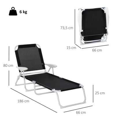 Reclining Chair Sun Lounger Foldable Beach Lounger 4-Position Garden Lounger Mesh Fabric Black 186 x 66 x 80 cm