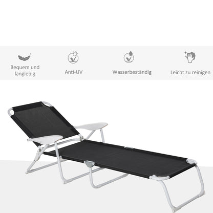 Reclining Chair Sun Lounger Foldable Beach Lounger 4-Position Garden Lounger Mesh Fabric Black 186 x 66 x 80 cm