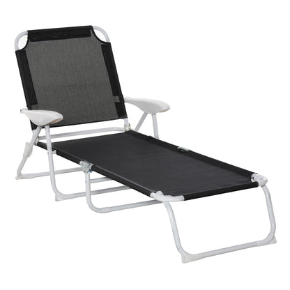 Reclining Chair Sun Lounger Foldable Beach Lounger 4-Position Garden Lounger Mesh Fabric Black 186 x 66 x 80 cm