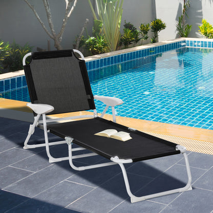 Reclining Chair Sun Lounger Foldable Beach Lounger 4-Position Garden Lounger Mesh Fabric Black 186 x 66 x 80 cm