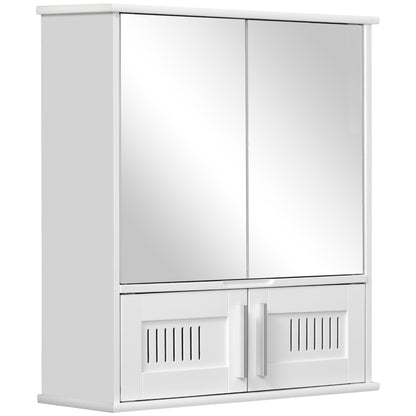 Wall-mounted Bathroom Mirror Cabinet - Mirror Cabinet - Toilet Storage Cupboard - 4 Doors, Shelf - White MDF Glass