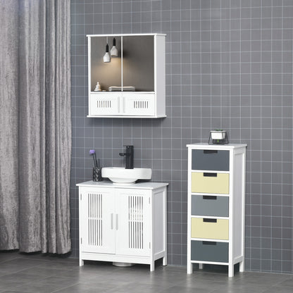 Wall-mounted Bathroom Mirror Cabinet - Mirror Cabinet - Toilet Storage Cupboard - 4 Doors, Shelf - White MDF Glass