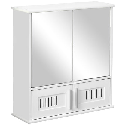 Wall-mounted Bathroom Mirror Cabinet - Mirror Cabinet - Toilet Storage Cupboard - 4 Doors, Shelf - White MDF Glass