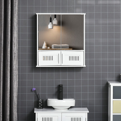 Wall-mounted Bathroom Mirror Cabinet - Mirror Cabinet - Toilet Storage Cupboard - 4 Doors, Shelf - White MDF Glass