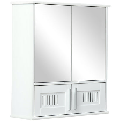 Wall-mounted Bathroom Mirror Cabinet - Mirror Cabinet - Toilet Storage Cupboard - 4 Doors, Shelf - White MDF Glass