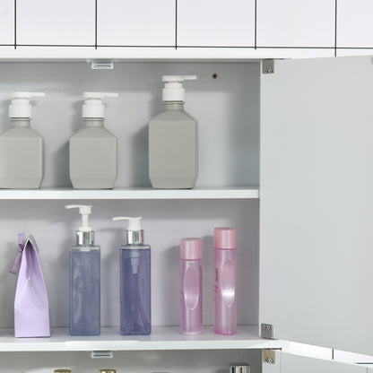 Wall-mounted Bathroom Mirror Cabinet - Mirror Cabinet - Toilet Storage Cupboard - 4 Doors, Shelf - White MDF Glass
