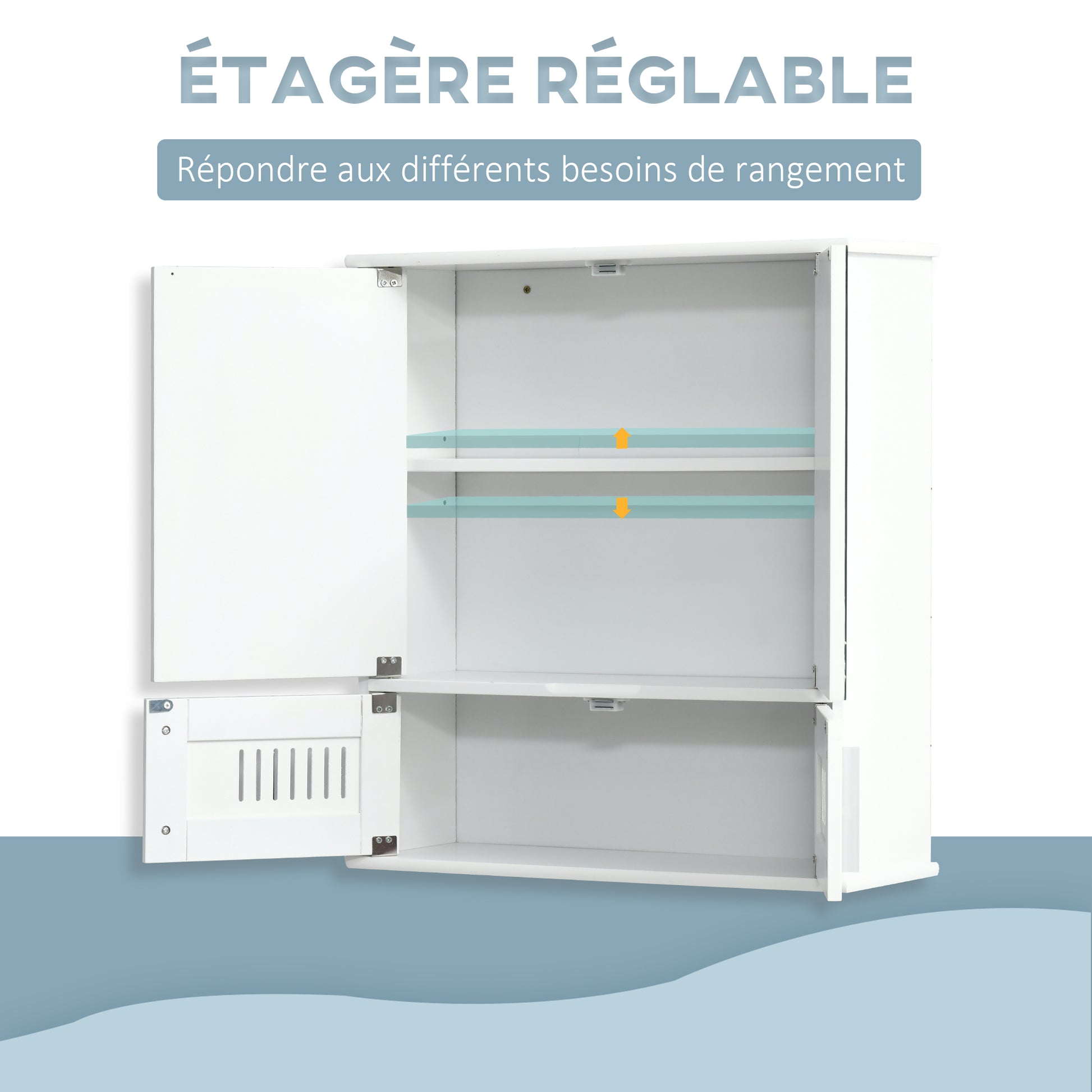 Wall-mounted Bathroom Mirror Cabinet - Mirror Cabinet - Toilet Storage Cupboard - 4 Doors, Shelf - White MDF Glass