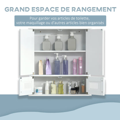 Wall-mounted Bathroom Mirror Cabinet - Mirror Cabinet - Toilet Storage Cupboard - 4 Doors, Shelf - White MDF Glass