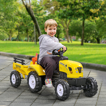 Pedal Tractor with Trailer Pedal Car Tractor Children's Pedal Tractor Toy for Children from 3 Years Old for Outdoor, Garden, Metal Yellow 133 x 42 x 51 cm