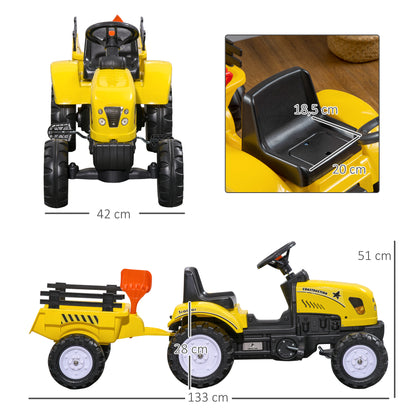 Pedal Tractor with Trailer Pedal Car Tractor Children's Pedal Tractor Toy for Children from 3 Years Old for Outdoor, Garden, Metal Yellow 133 x 42 x 51 cm