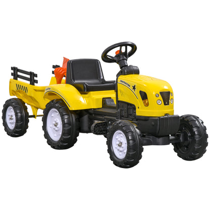 Pedal Tractor with Trailer Pedal Car Tractor Children's Pedal Tractor Toy for Children from 3 Years Old for Outdoor, Garden, Metal Yellow 133 x 42 x 51 cm