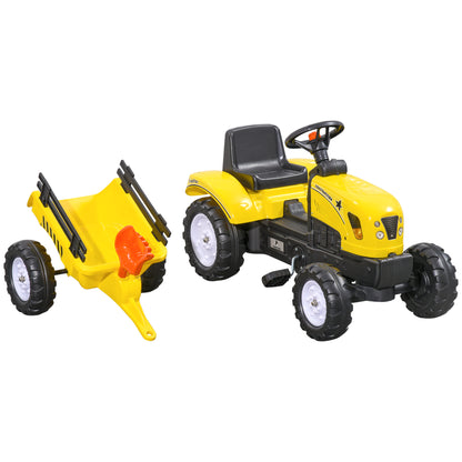 Pedal Tractor with Trailer Pedal Car Tractor Children's Pedal Tractor Toy for Children from 3 Years Old for Outdoor, Garden, Metal Yellow 133 x 42 x 51 cm