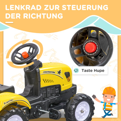 Pedal Tractor with Trailer Pedal Car Tractor Children's Pedal Tractor Toy for Children from 3 Years Old for Outdoor, Garden, Metal Yellow 133 x 42 x 51 cm