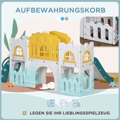 Children's Slide, 7 in 1, Toddler Slide with Basketball Hoop, Climbing Frame, Telescope, Tunnel, Steering Wheel, Platform Walkway, Storage Basket, Playground for 1 to 3 Year Olds