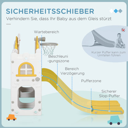 Children's Slide, 7 in 1, Toddler Slide with Basketball Hoop, Climbing Frame, Telescope, Tunnel, Steering Wheel, Platform Walkway, Storage Basket, Playground for 1 to 3 Year Olds