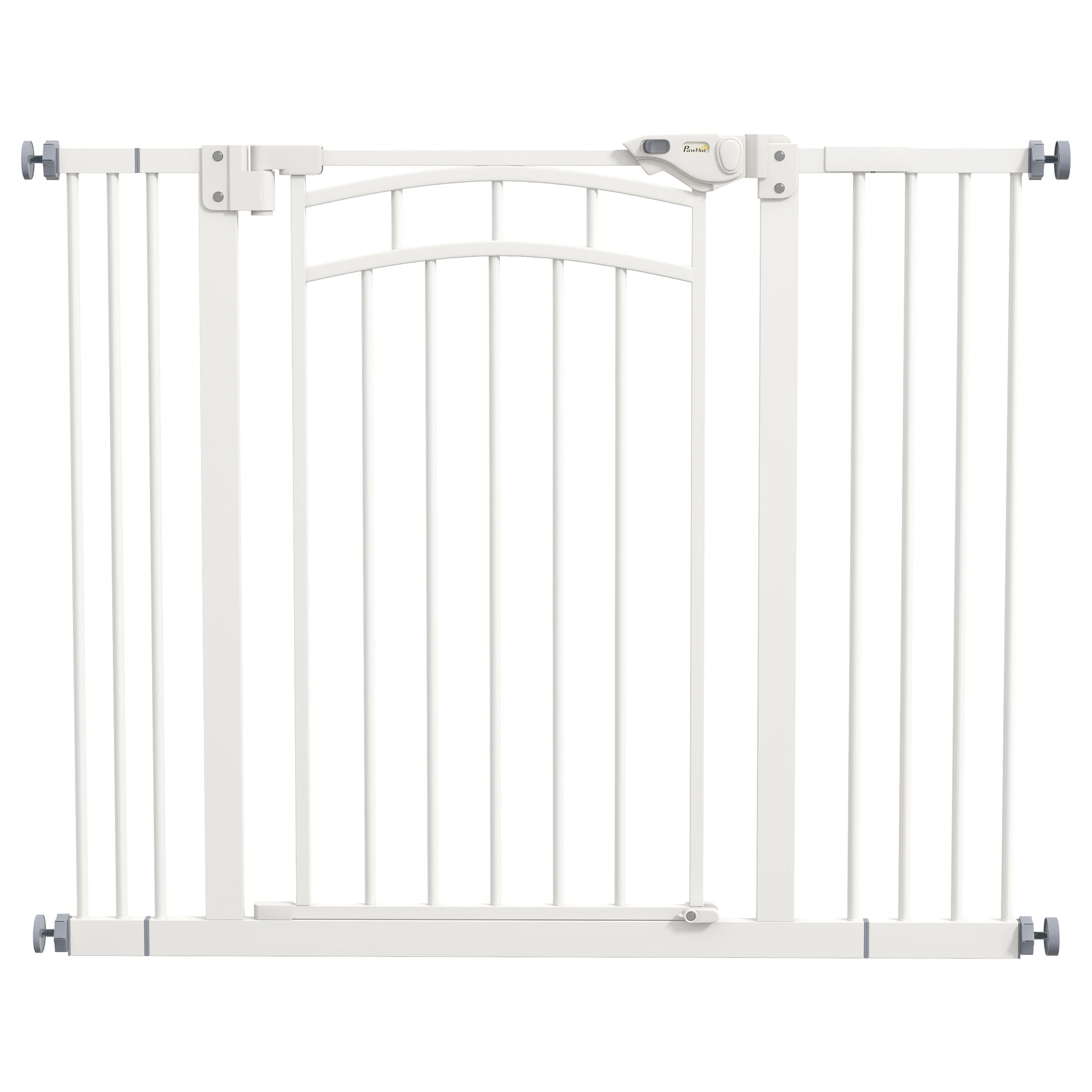 Stair Gate Dog Door Guard with Two Extensions, Dog Barrier Gate with Automatic Closing Door, One-Hand Opening, 74-100 cm, for Small to Medium Dogs, White