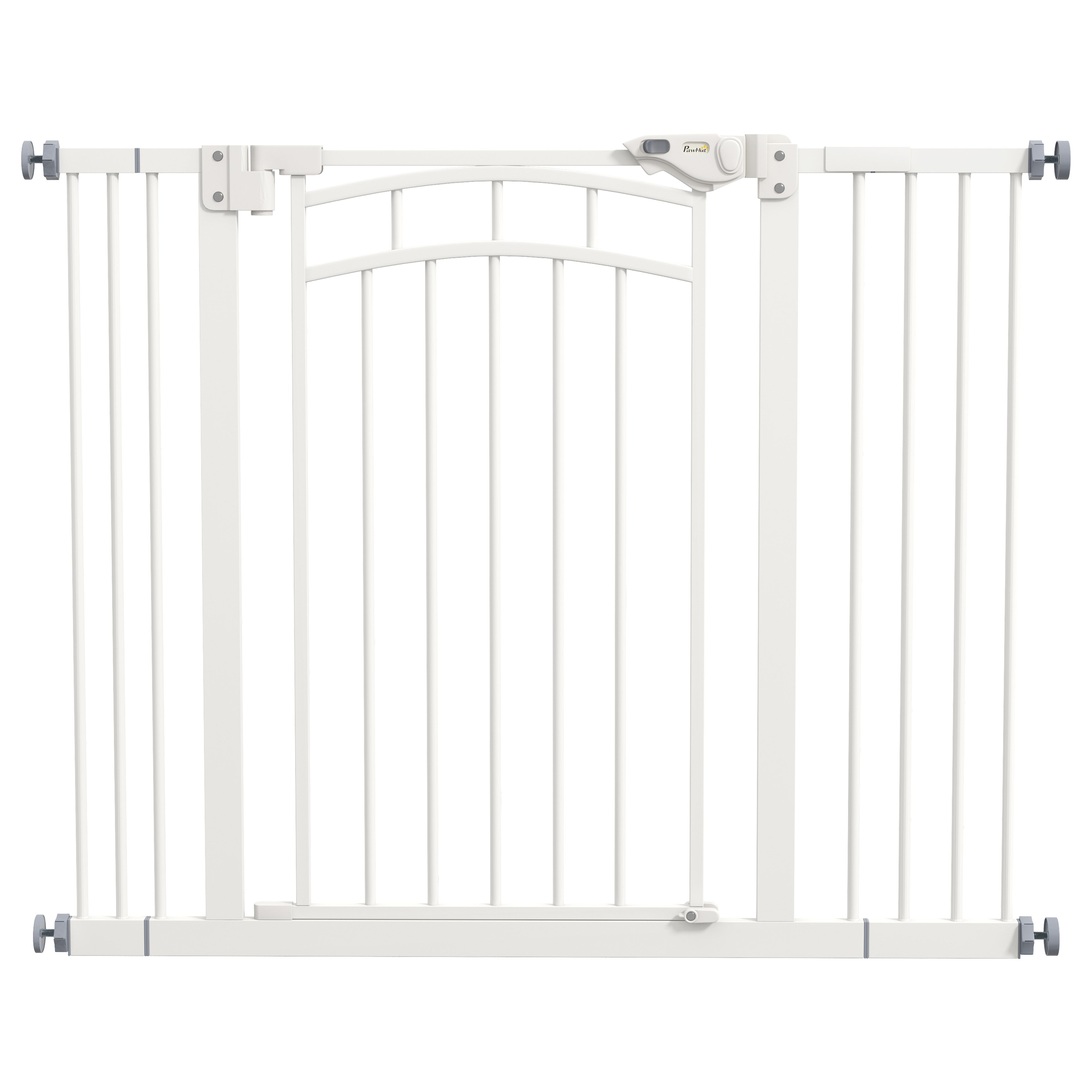 Stair Gate Dog Door Guard with Two Extensions, Dog Barrier Gate with Automatic Closing Door, One-Hand Opening, 74-100 cm, for Small to Medium Dogs, White