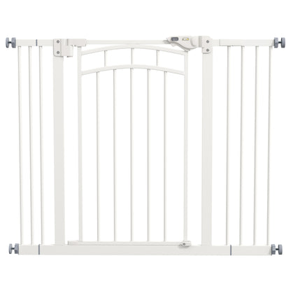 Stair Gate Dog Door Guard with Two Extensions, Dog Barrier Gate with Automatic Closing Door, One-Hand Opening, 74-100 cm, for Small to Medium Dogs, White