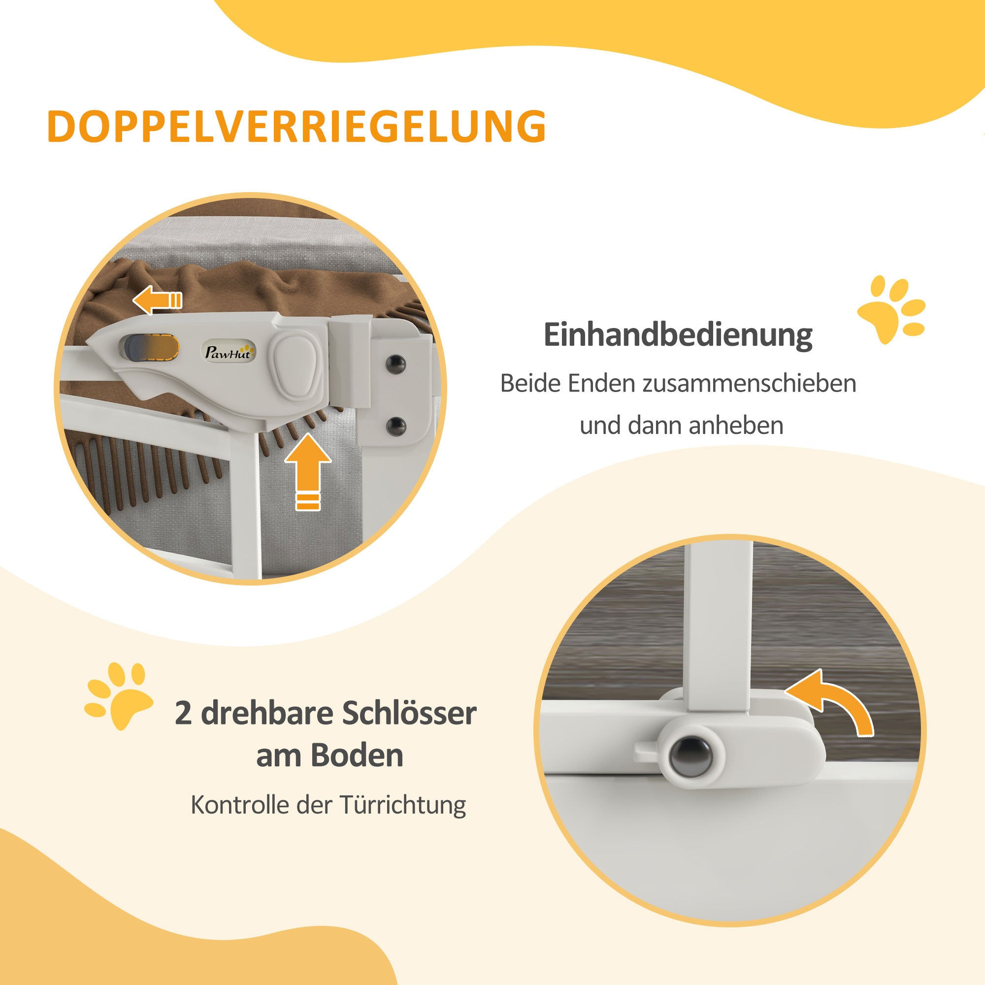 Stair Gate Dog Door Guard with Two Extensions, Dog Barrier Gate with Automatic Closing Door, One-Hand Opening, 74-100 cm, for Small to Medium Dogs, White