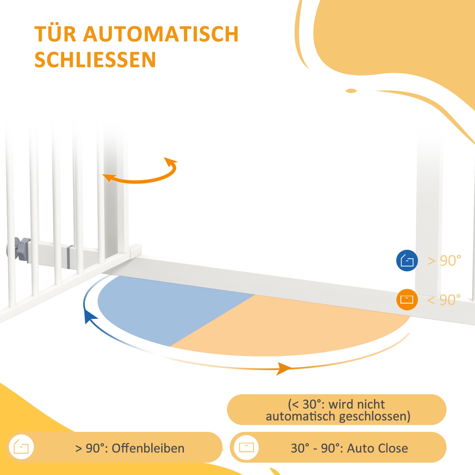 Stair Gate Dog Door Guard with Two Extensions, Dog Barrier Gate with Automatic Closing Door, One-Hand Opening, 74-100 cm, for Small to Medium Dogs, White