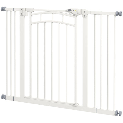Stair Gate Dog Door Guard with Two Extensions, Dog Barrier Gate with Automatic Closing Door, One-Hand Opening, 74-100 cm, for Small to Medium Dogs, White