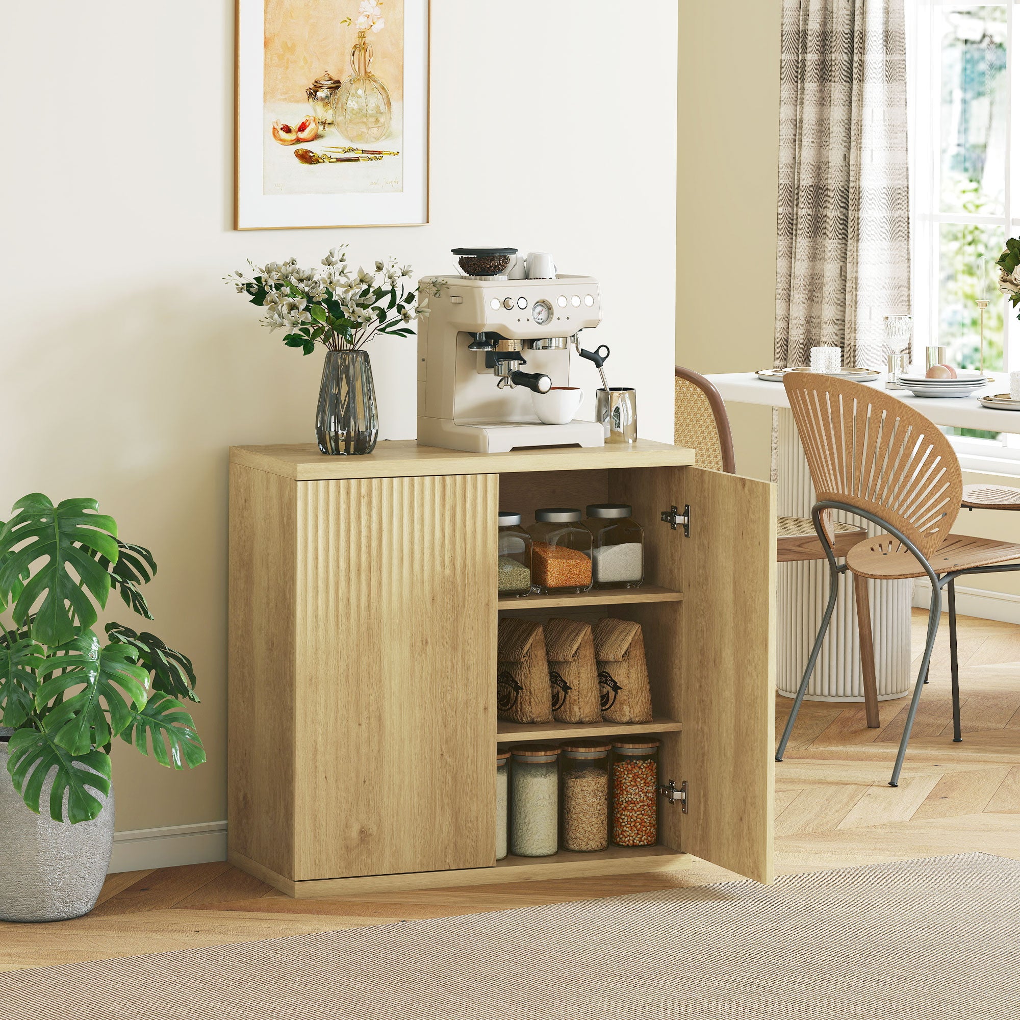 Oak Sideboard, Double Soft-Close Doors with Adjustable Shelf, Modern Sideboard for Dining Room & Kitchen, 30.7 x 15.4 x 31.1 in (78 x 39 x 79 cm)