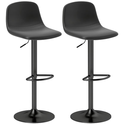 Set of 2 Bar Stools Height-Adjustable Swivel Barstool Counter Stools with Backrest and Footrest, Non-Slip Stools, Faux Leather, Black