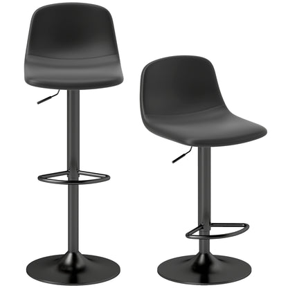 Set of 2 Bar Stools Height-Adjustable Swivel Barstool Counter Stools with Backrest and Footrest, Non-Slip Stools, Faux Leather, Black