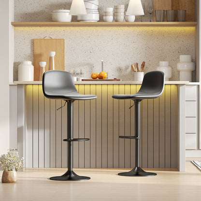 Set of 2 Bar Stools Height-Adjustable Swivel Barstool Counter Stools with Backrest and Footrest, Non-Slip Stools, Faux Leather, Black