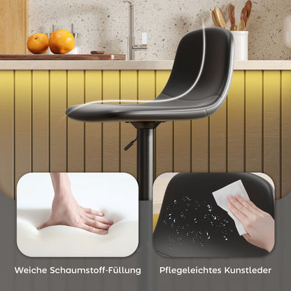 Set of 2 Bar Stools Height-Adjustable Swivel Barstool Counter Stools with Backrest and Footrest, Non-Slip Stools, Faux Leather, Black