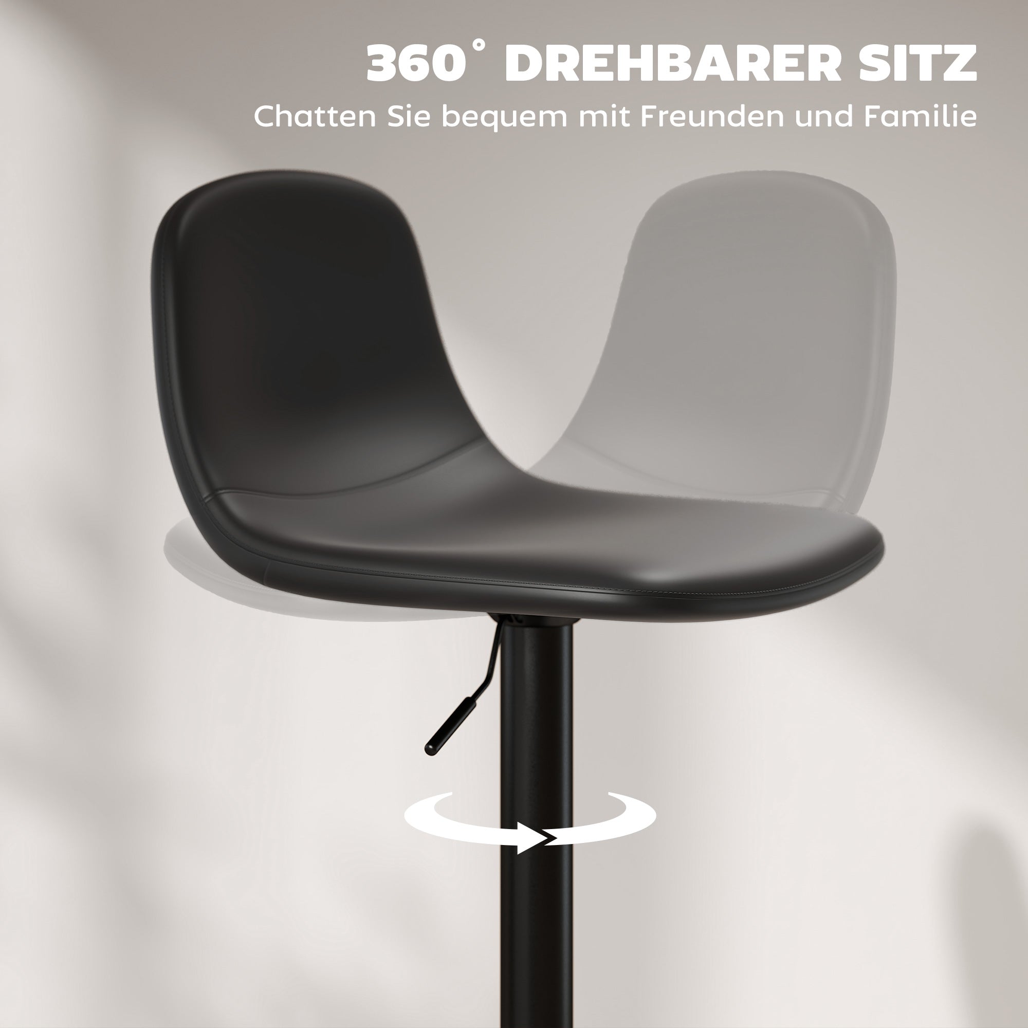 Set of 2 Bar Stools Height-Adjustable Swivel Barstool Counter Stools with Backrest and Footrest, Non-Slip Stools, Faux Leather, Black