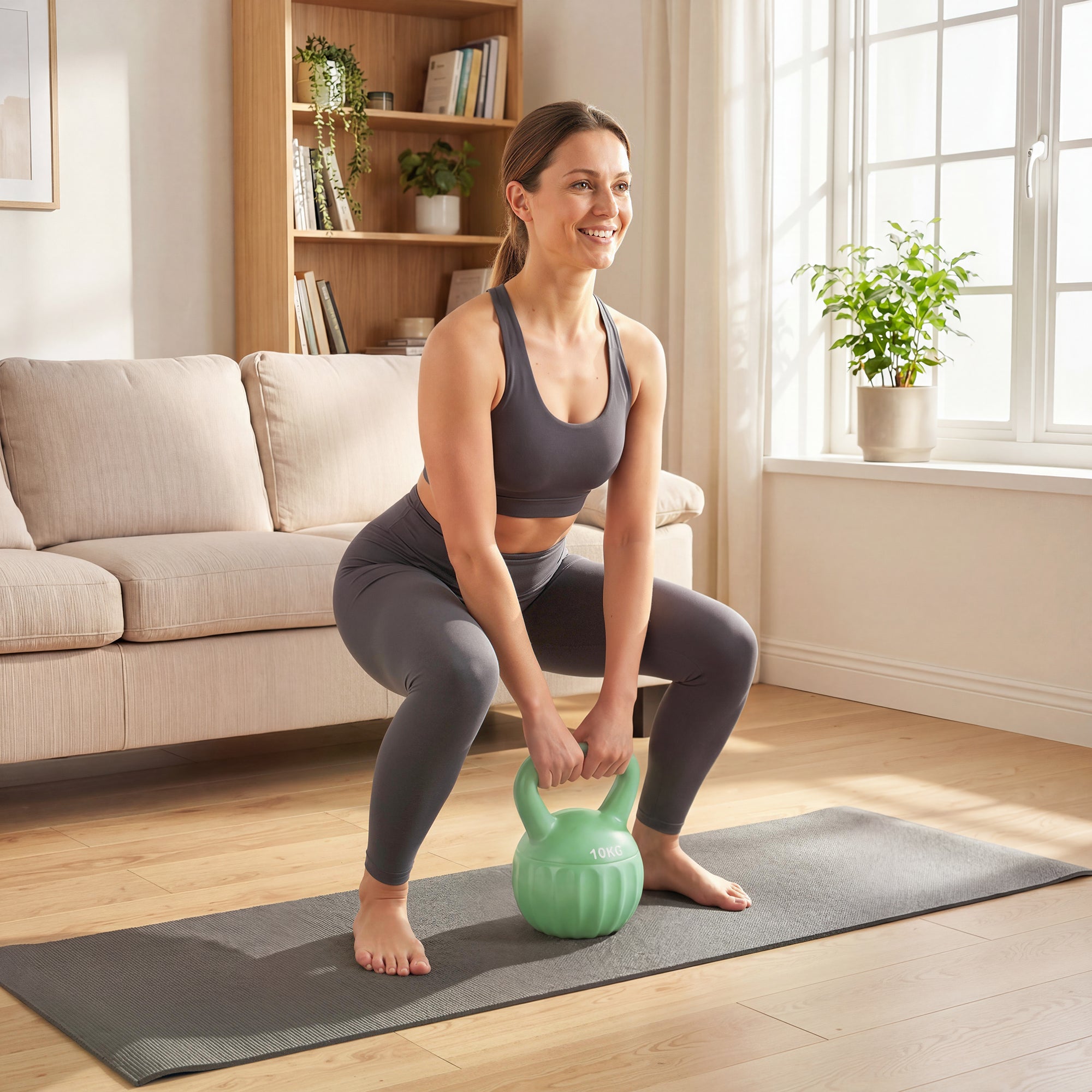 SPORTNOW Kettlebell 10 kg (22 lb) Sand-Filled Weight for Home Strength Training — Green