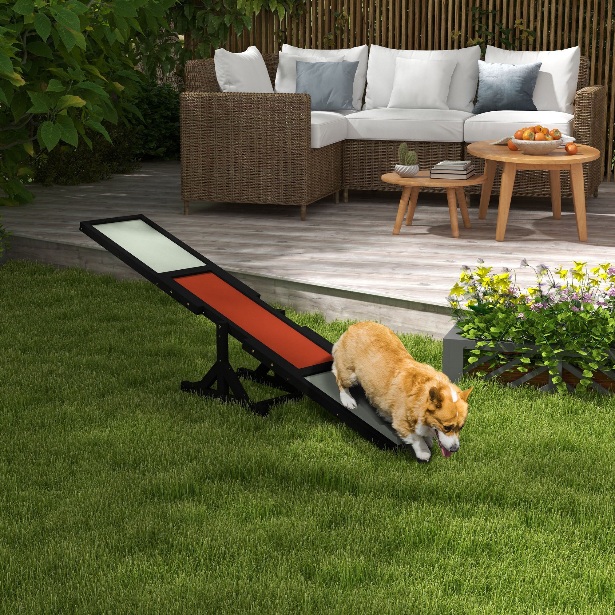 Dog Agility Seesaw - Dog Seesaw - Dog Training Equipment - Pre-Oiled Wood Non-Slip Bituminous Felt Gray Black