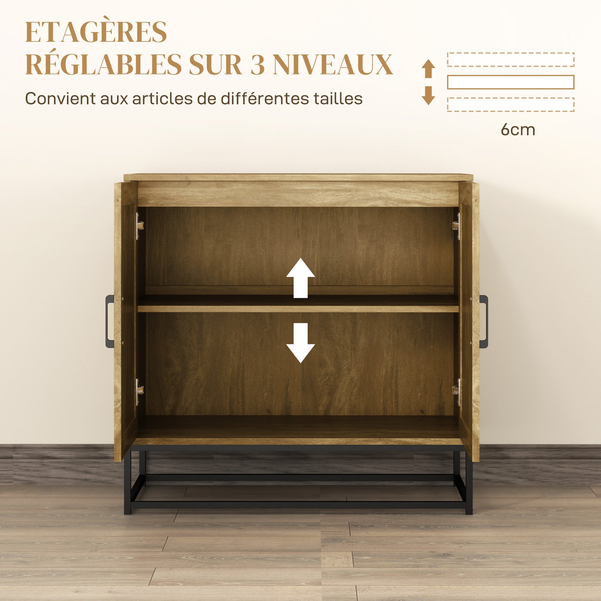 Modern Style Buffet Cabinet with 2 Doors, Adjustable Shelf - Dining and Living Room Sideboard, 80 x 40 x 78 cm, Natural Wood