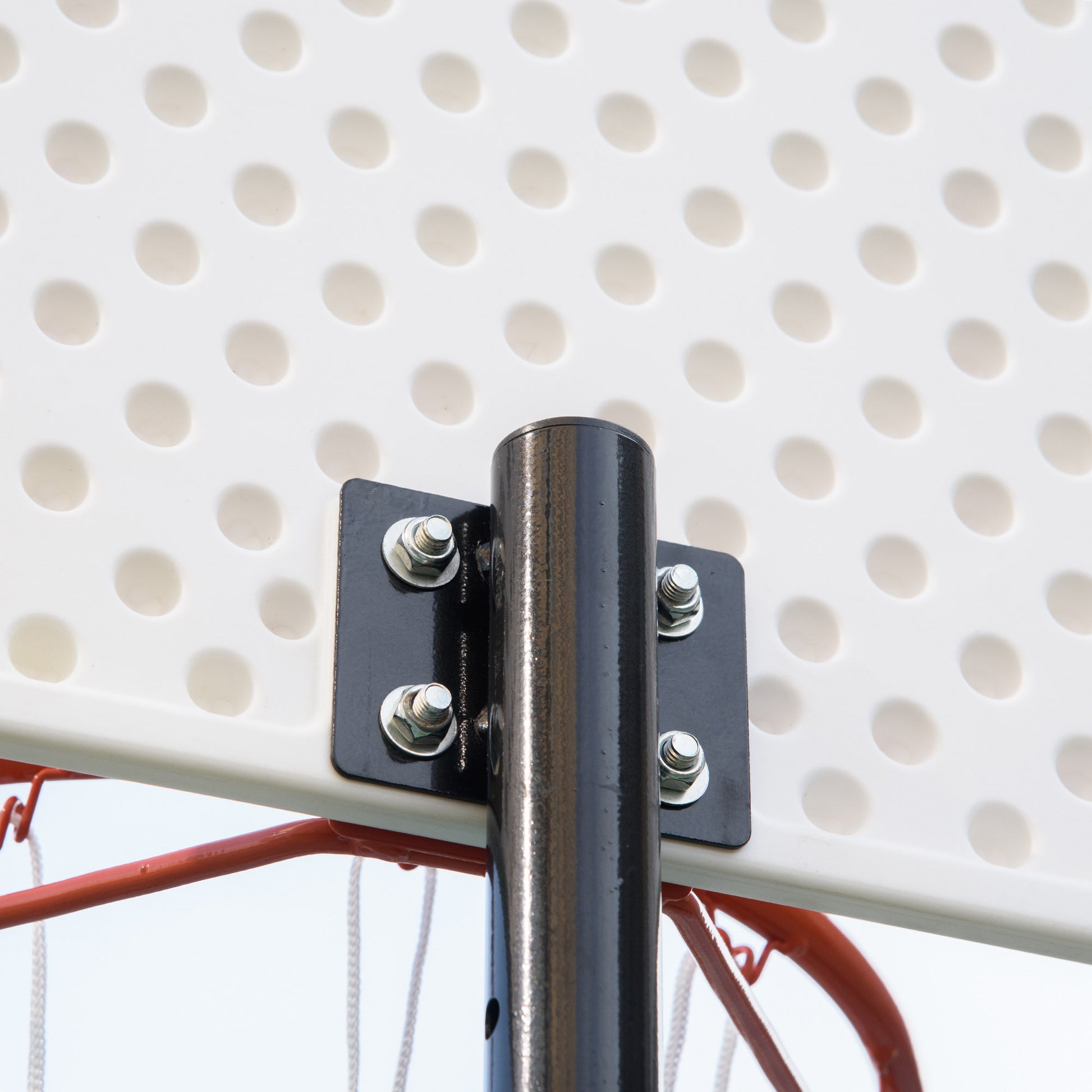 Outdoor Basketball Hoop with Pole, Backboard, Wheeled Weighted Base Adjustable Height 2.1-2.6m (Hoop) - Black, White, and Red