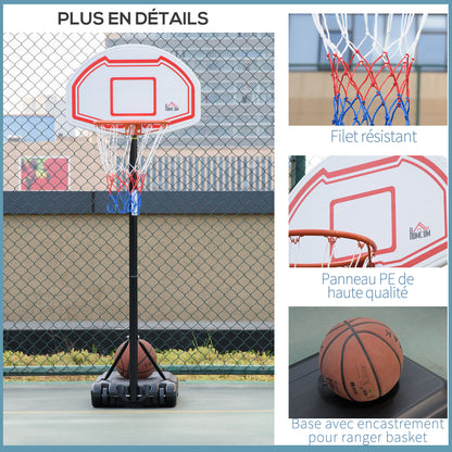 Outdoor Basketball Hoop with Pole, Backboard, Wheeled Weighted Base Adjustable Height 2.1-2.6m (Hoop) - Black, White, and Red